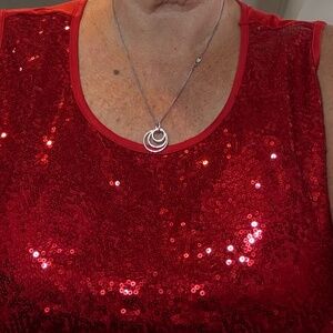 Red Sequin In’Voland Tank Top size 22W + Red Stole + Red Stone Teardrop Earrings